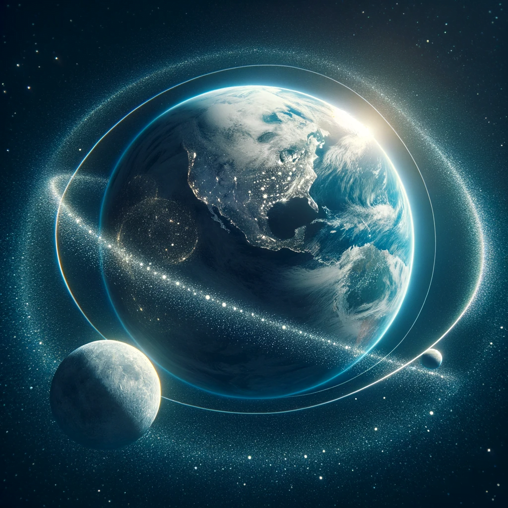 Earth's mysteries - Visual depiction of Earth with two moons, representing the theory of a possible second satellite in its history.