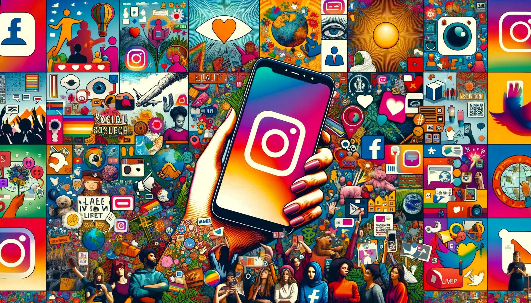 Instagram's Role in Social Movements :Collage of social activism on Instagram showing diverse causes and Instagram features like hashtags and stories