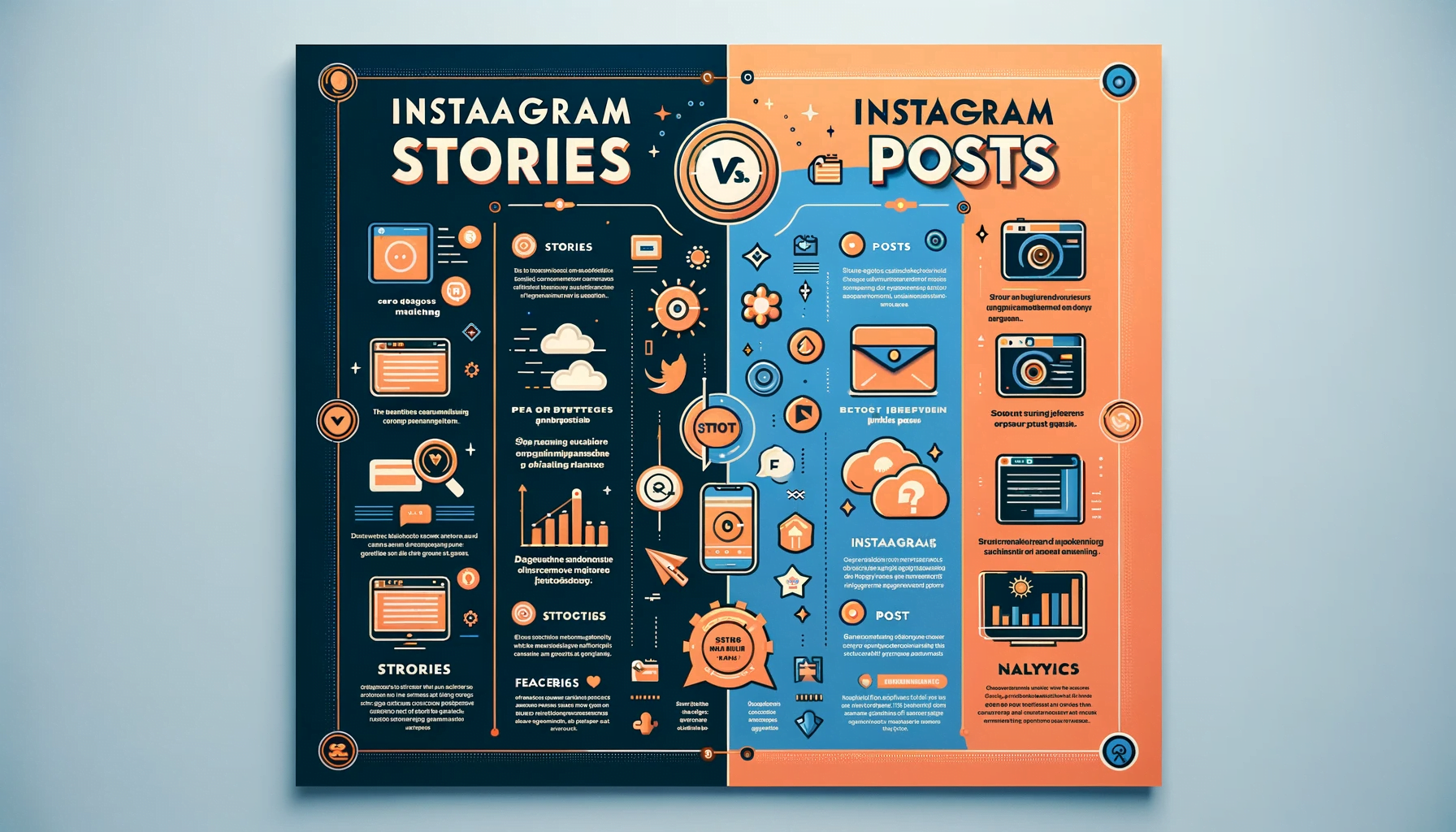 Instagram Stories vs. Posts : Infographic detailing key differences between Instagram Stories and Posts, including features and engagement strategies.