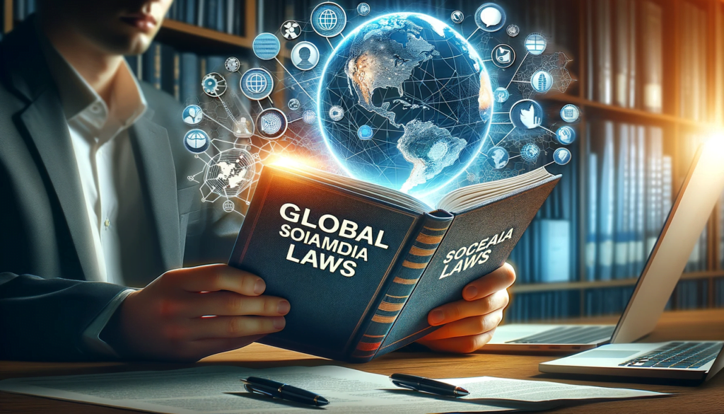 Personne lisant le livre "Global Social Media Laws" pour se sensibiliser.
