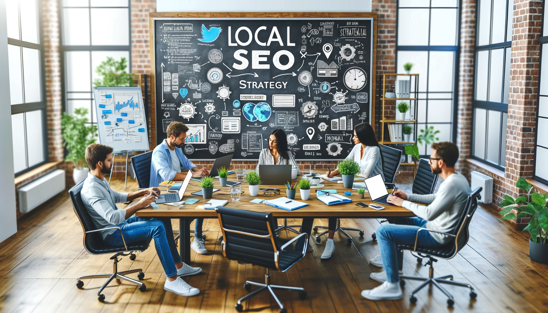 Local SEO for Social Media: Digital Marketing Team Brainstorming Local SEO Strategies