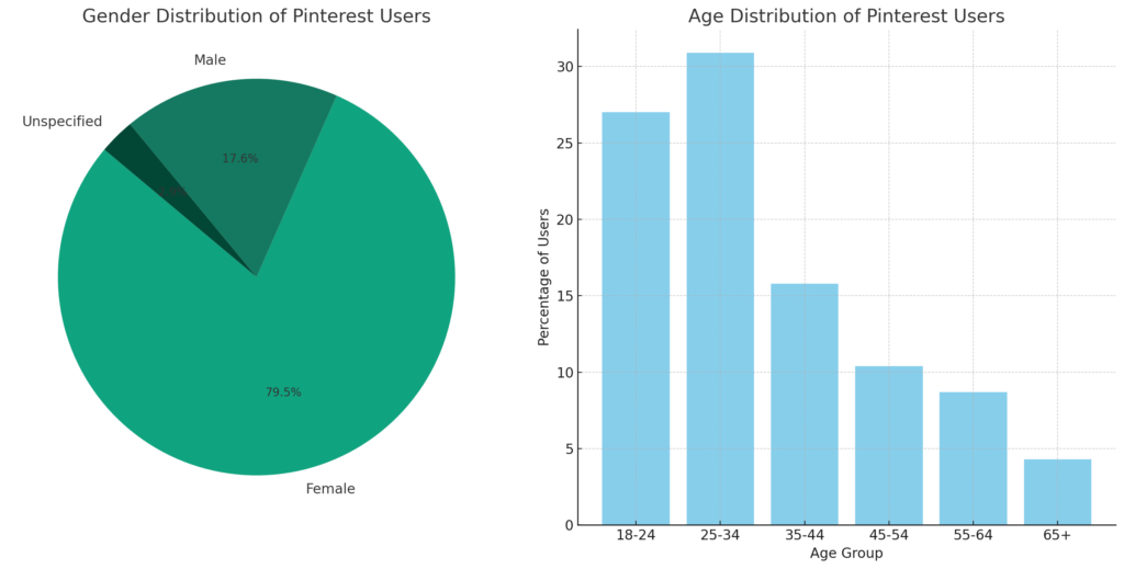 The visualizations above represent the demographics of Pinterest users: