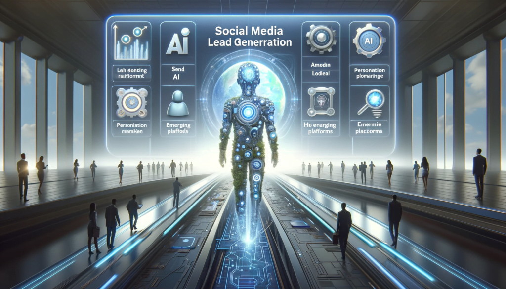 Visualization of emerging trends in social media lead generation including AI and personalization.